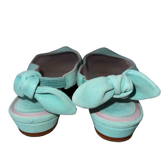 Johnston & Murphy Slingback Sandals Suede Tami Bow Aqua Shimmer - Picture 6 of 9